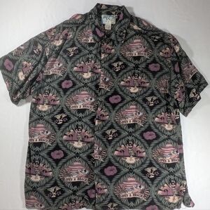 Authentic Big Dogs Tropical Print Hawaiian Shirt - Black and Green Size XL